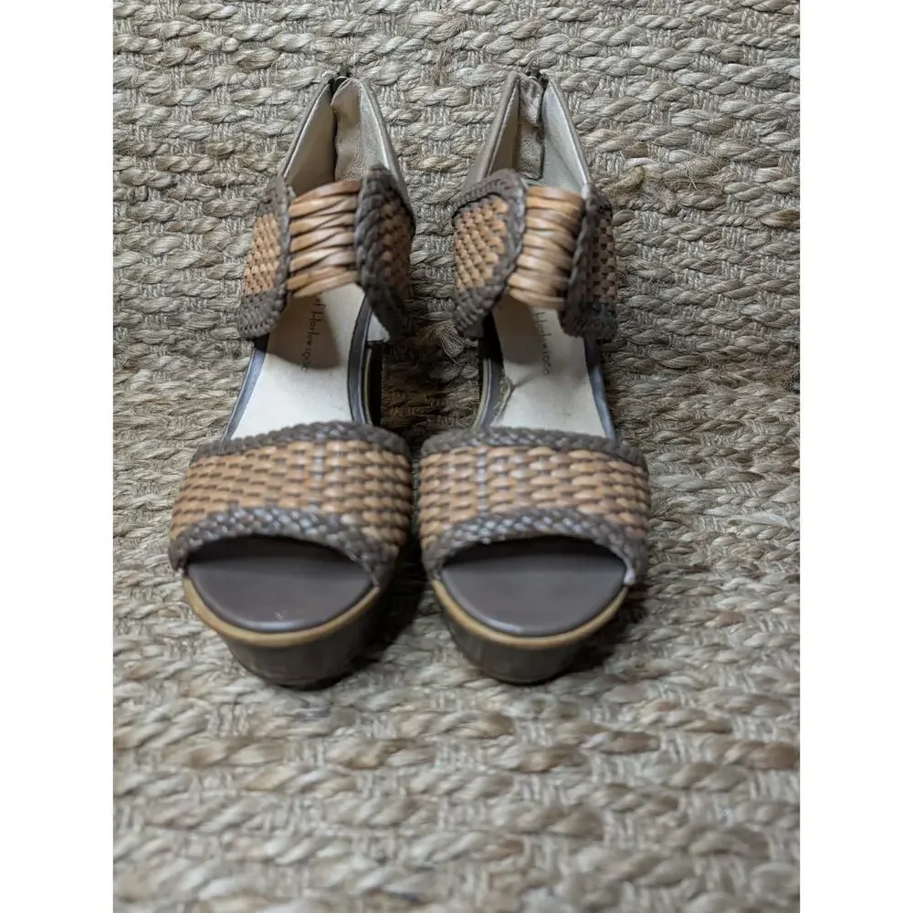 House Of Harlow 1960 Open Toe Platform Wedge Sandals Basket Weave 36.6 EU 6.5 US